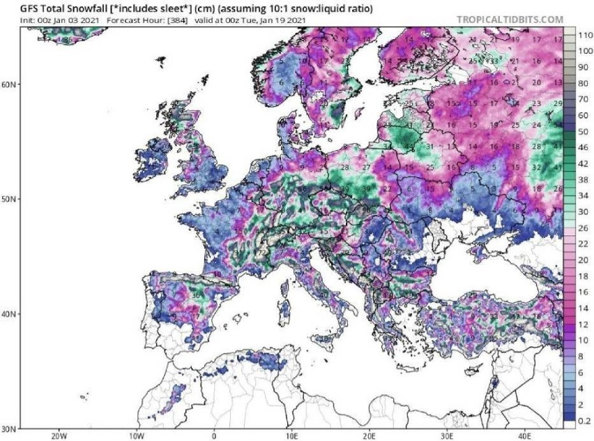 Według tzw. modelu Global Forecast System możemy spodziewać...