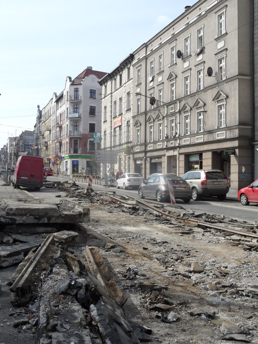 Przebudowa centrum Katowic - remont na ulicy Kościuszki....
