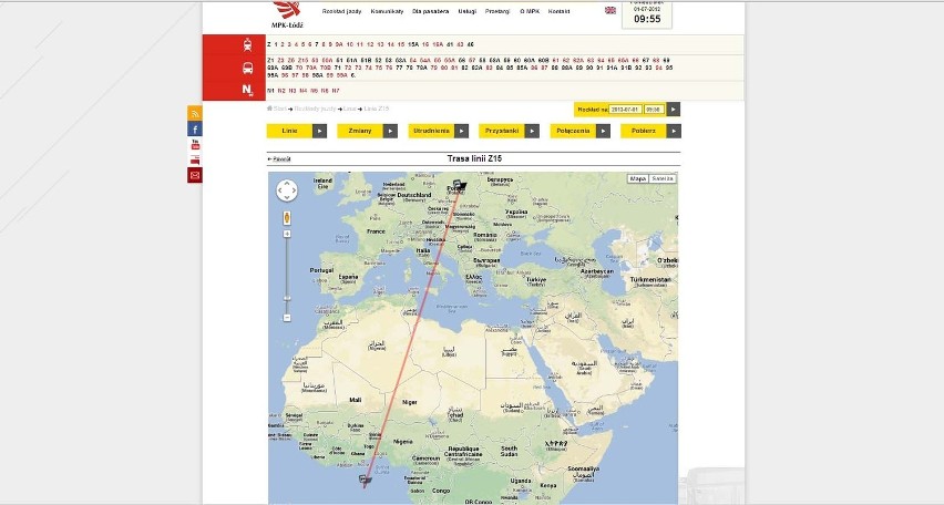 Wpadka na stronie MPK. Autobusy kursują z Łodzi do Afryki