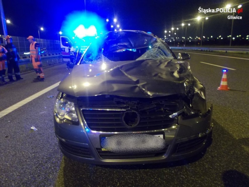 Tragiczny wypadek na A4 w Gliwicach. Zginął policjant. Jego samochód zderzył się z jeleniem 