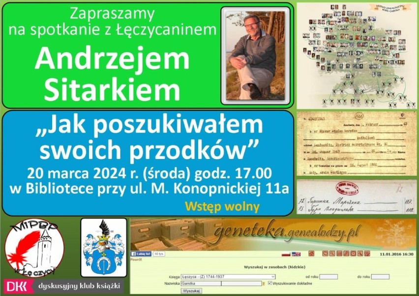 "Jak poszukiwałem swoich przodków". Łęczycka biblioteka organizuje spotkanie z Andrzejem Sitarkiem