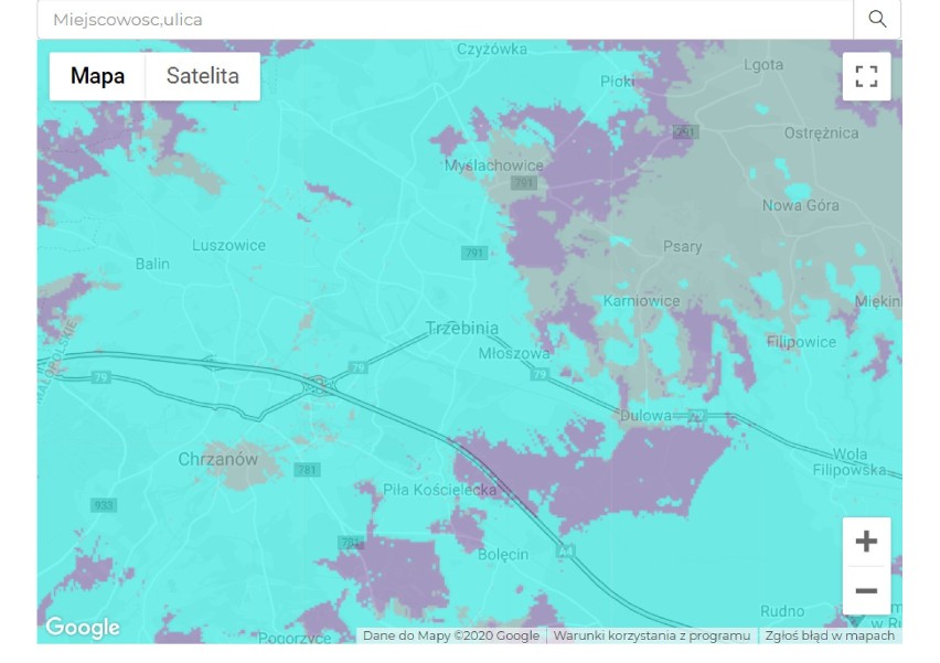 Zasięg sieci Plus w gminie Trzebinia.