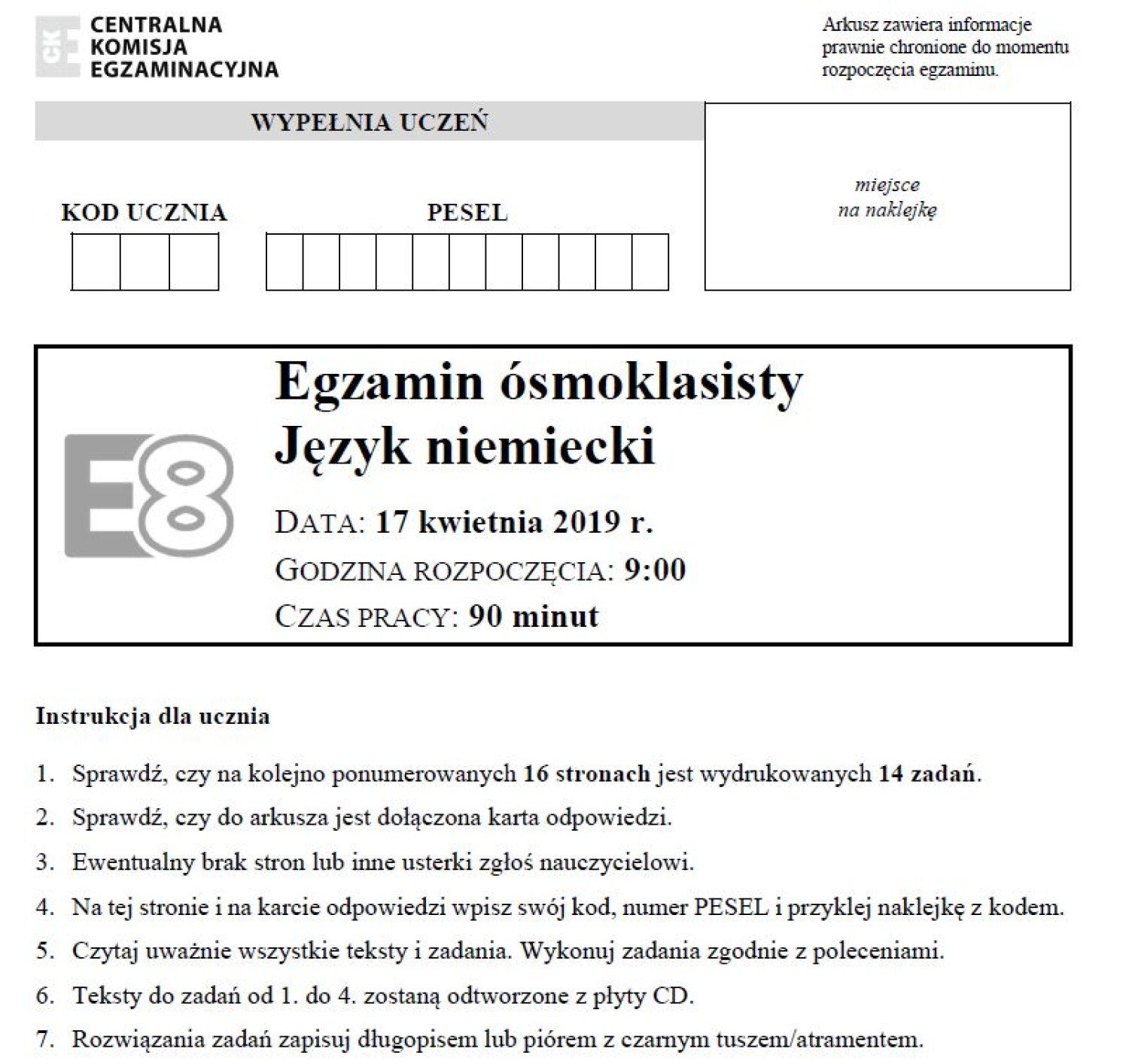 Egzamin ósmoklasisty Język Niemiecki Odpowiedzi