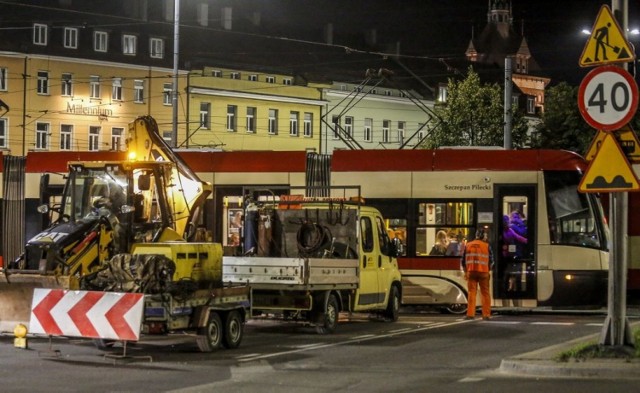 Remont torów tramwajowych na węźle Hucisko w Gdańsku - lipiec 2017
