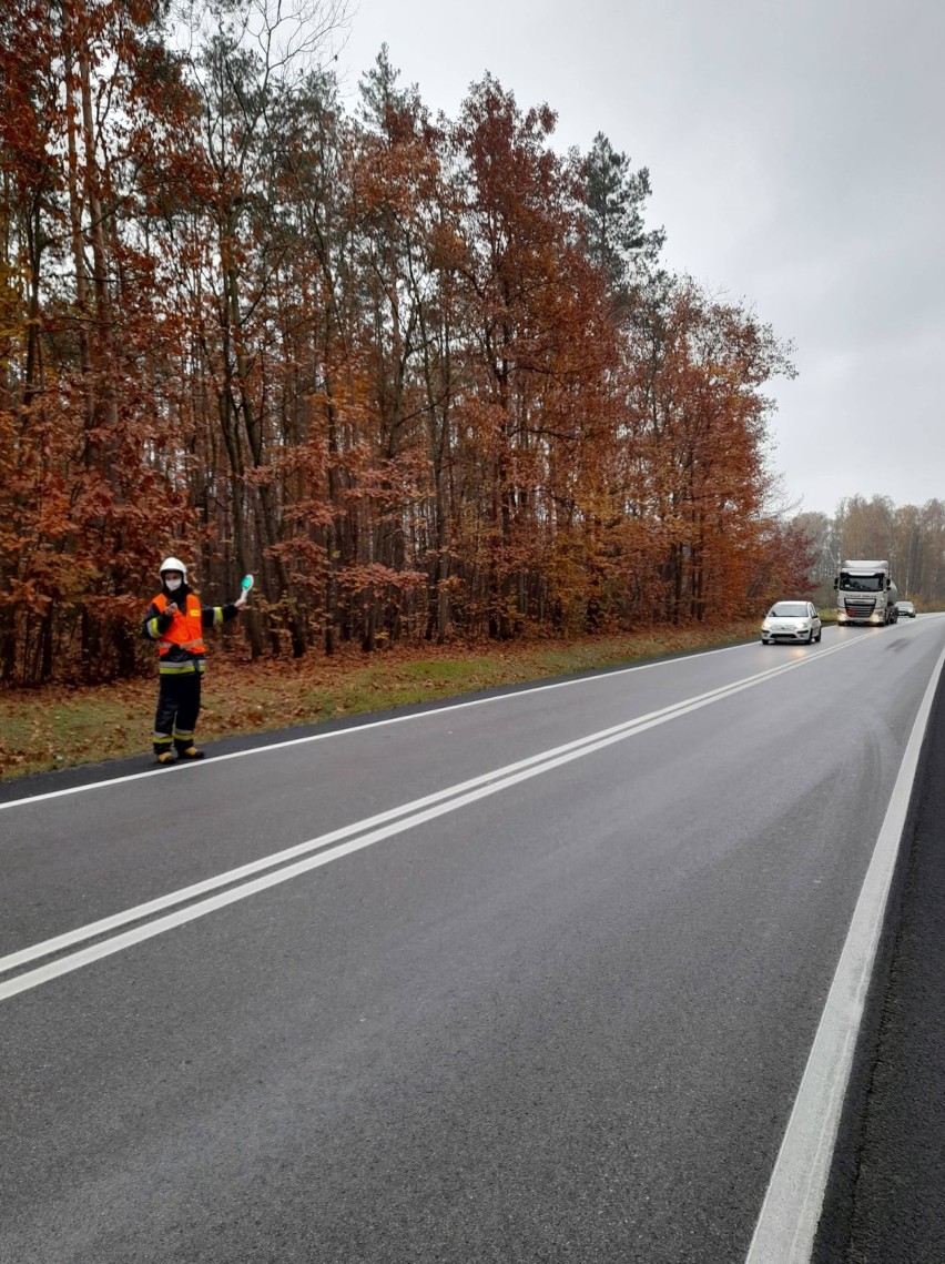 Wypadek w Smęgorzowie. BMW wylądowało w rowie na drodze krajowej nr 73. Na miejscu pojawiła się straż i policja