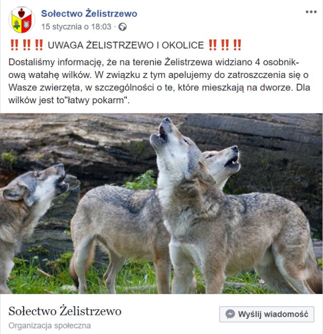 Post zamieszczony na profilu społecznościowym Sołectwa Żelistrzewo