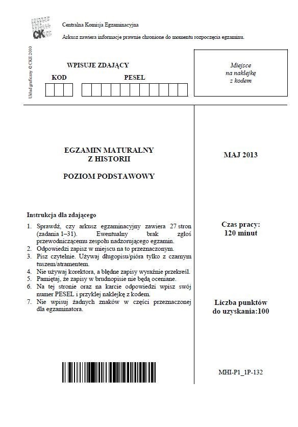 Matura 2013 HISTORIA: ODPOWIEDZI, mamy ARKUSZE [poziom podstawowy]