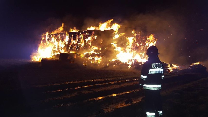 Nocny pożar kilkuset ton słomy w Tragaminie [ZDJĘCIA]. Duże straty, przyczyna nieustalona