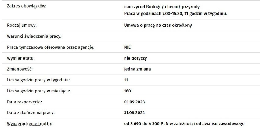 NAUCZYCIEL BIOLOGII/ CHEMII/ PRZYRODY