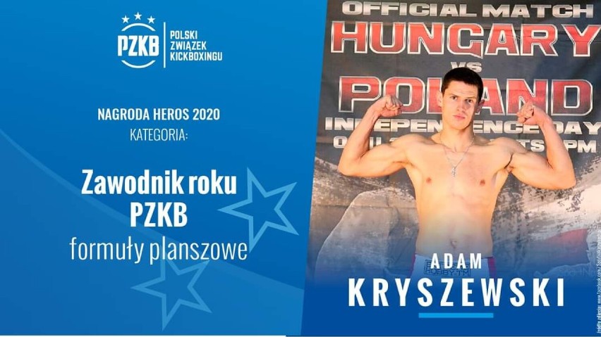 Heros - nagroda Polskiego Związku Kickboxingu dla Adama Kryszewskiego z Rebelii Kartuzy