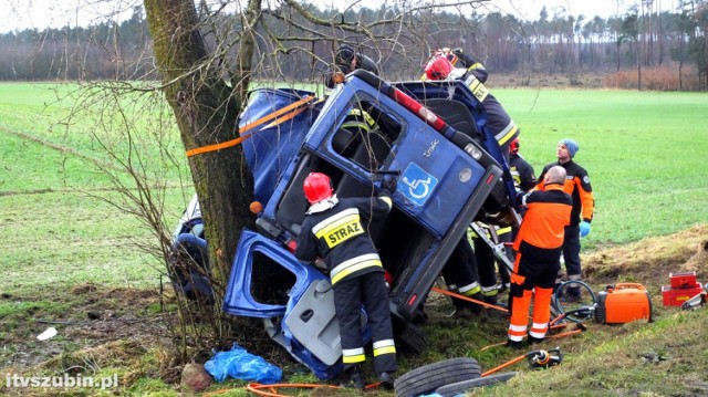 Pojazdem podróżowały dwie osoby. Kierowca nie odniósł obrażeń. Zginął 14-latek, który siedział za kierowcą. 

Na miejscu pracują 4 zastępy Państwowej Straży Pożarnej. Ruch na drodze wojewódzkiej nr 246 odbywa się z utrudnieniami. Wyznaczono objazdy przez miejscowość Janowo. Utrudnienia mogą potrwać do ok. godz. 14. 

Policjanci pod nadzorem prokuratora będą wyjaśniali okoliczności i przyczyny tego zdarzenia.  

AKTUALIZACJA: Nakielscy policjanci pod nadzorem prokuratora wyjaśniają okoliczności tragicznego w skutkach wypadku drogowego, do którego doszło 29 stycznia na drodze wojewódzkiej W 246 w miejscowości Wieszki. Pomimo podjętej reanimacji 14-letni pasażer renault zmarł.

Zgłoszenie o wypadku wpłynęło do dyżurnego nakielskiej policji 29 stycznia krótko po 11.00. Na miejsce zostały zadysponowane wszystkie służby ratunkowe. Jak wynika ze wstępnych ustaleń policjantów wyjaśniających okoliczności zdarzenia, jadący w stronę Szubina renault trafic z nieustalonych dotąd przyczyn zjechał z drogi i dachował, a następnie uderzył w przydrożne drzewo. Pojazdem kierował 40-letni mieszkaniec Szubina.W renault prócz kierowcy podróżował także 14-letni chłopiec. Dziecko pomimo podjętej reanimacji na skutek doznanych obrażeń zmarło. Kierowca z obrażeniami został przetransportowany do szpitala. Mężczyzna był trzeźwy.

Na czas prowadzenia działań ratowniczych droga w miejscu wypadku była zablokowana, a ruch odbywał się przez zorganizowane objazdy.

Okoliczności tego tragicznego w skutkach wypadku drogowego wyjaśniają pod nadzorem prokuratora policjanci z Nakła.

