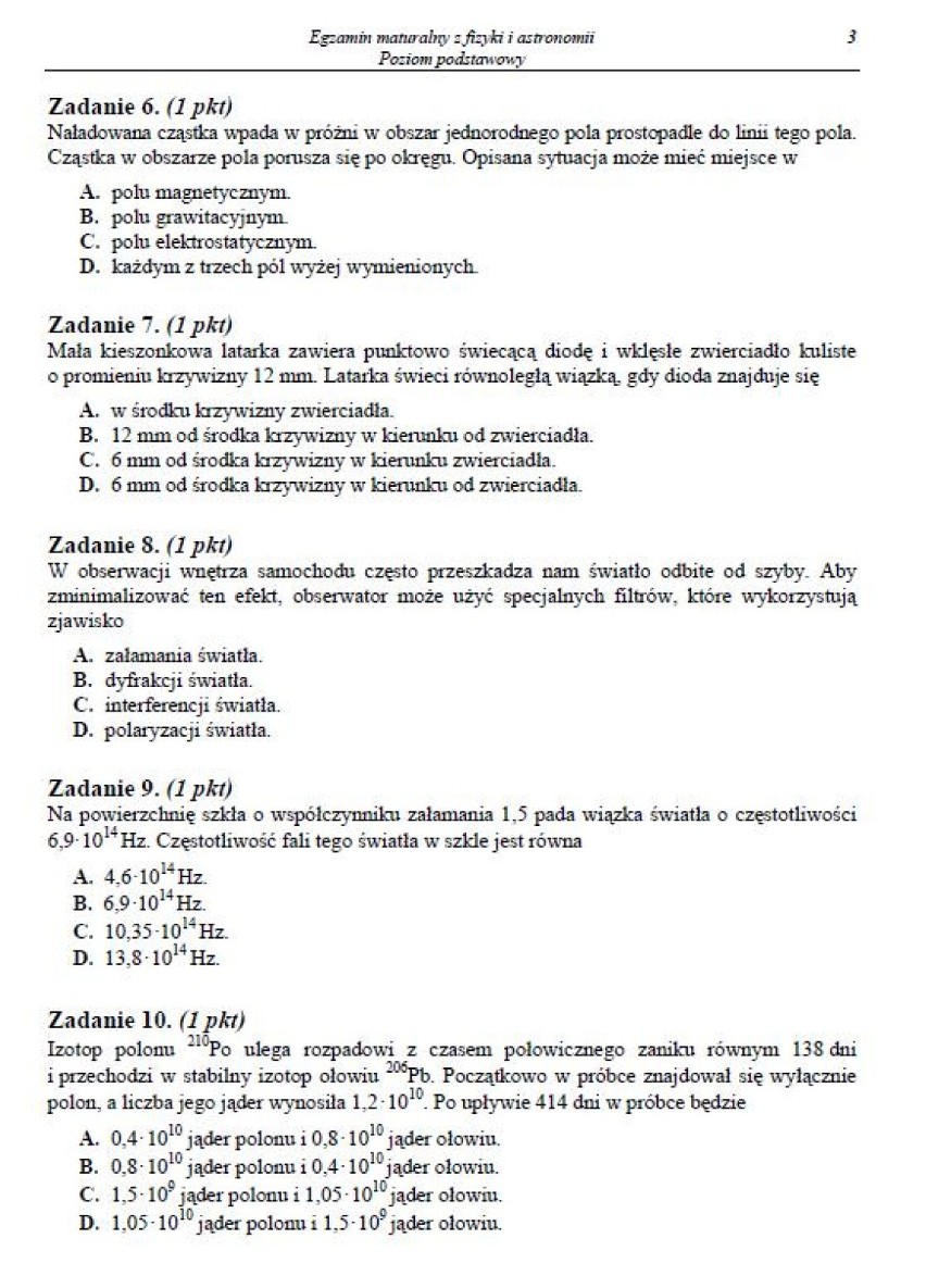 Matura 2014: Fizyka i astronomia - podstawa