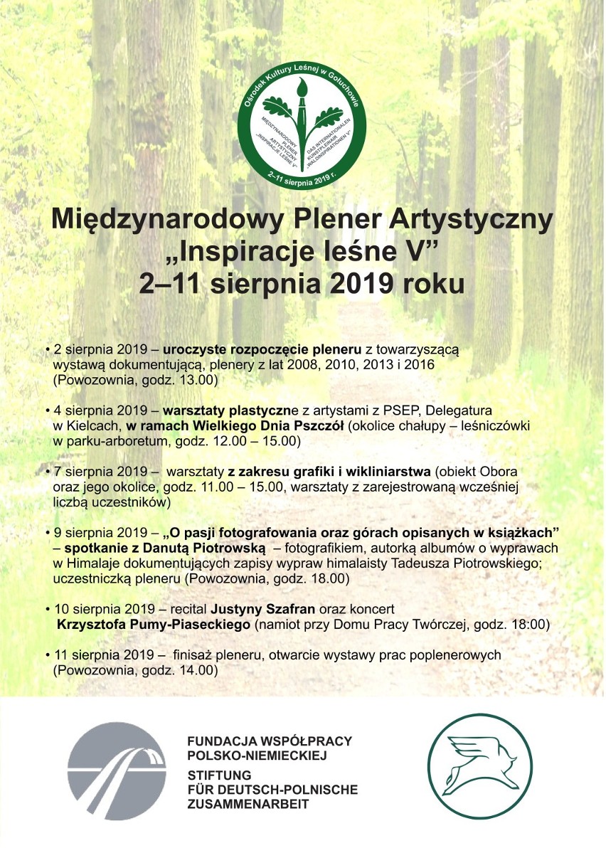 Międzynarodowy Plener Artystyczny „Inspiracje leśne V" w Ośrodku Kultury Leśnej w Gołuchowie potrwa od 2 do 11 sierpnia