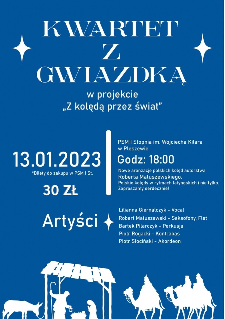 Kwartet z Gwiazdką wystąpi 13 stycznia 2023 roku w sali koncertowej PSM w Pleszewie