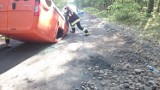 Wypadek w Polkowie koło Zduńskiej Woli. Auto dachowało przez jelenia [zdjęcia]          