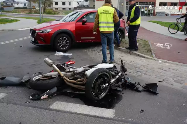 Chorzów: Groźny wypadek motocyklista na ul. Siemianowickiej