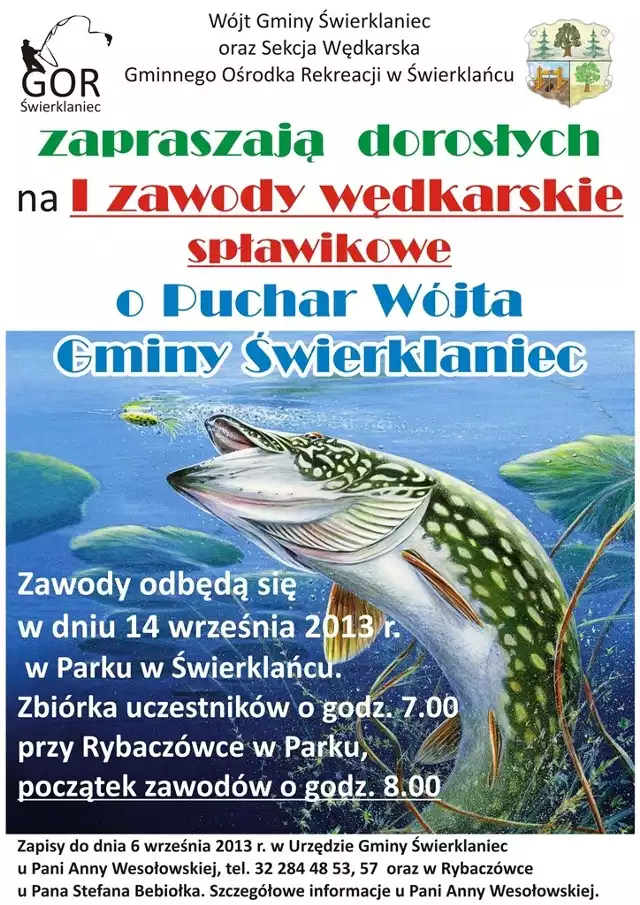 Plakat spławikowych zawodów wędkarskich w Świerklańcu o puchar wójta