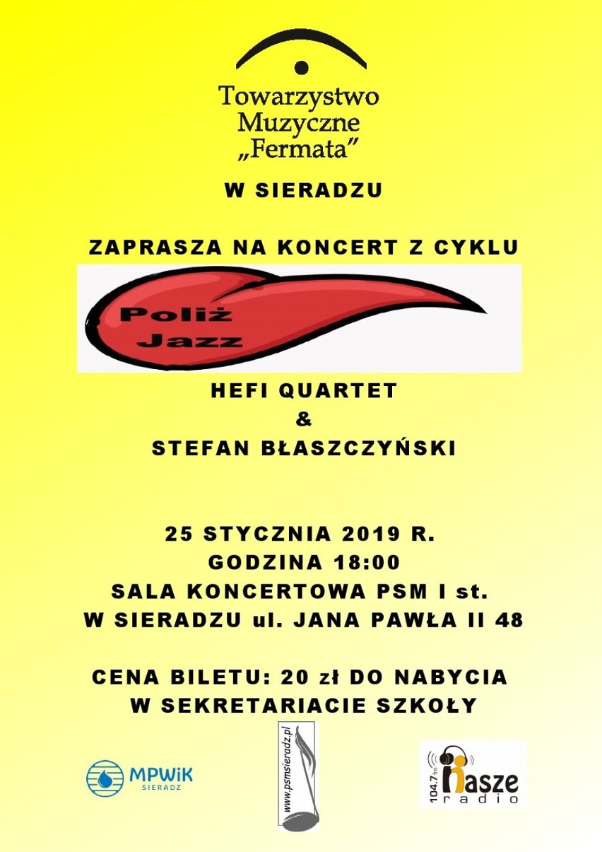 Koncert z cyklu „Poliż Jazz” w PSM w Sieradzu w piątek 25 stycznia. Zagra Leszek Wiśniowski Hefi Quartet & Stefan Błaszczyński