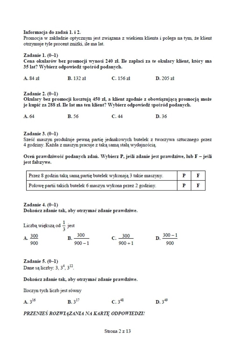 Test gimnazjalny 2014. Matematyka