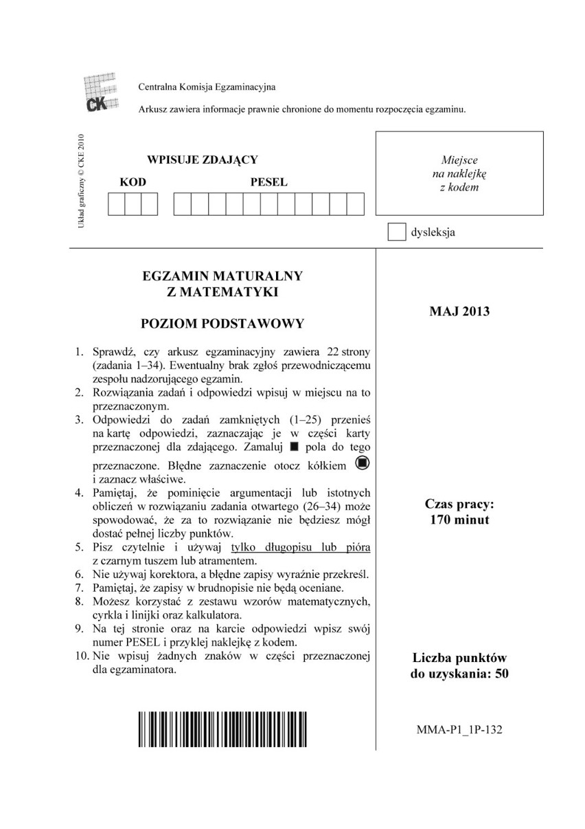 Matura 2013: Matematyka - poziom podstawowy [ARKUSZE, PYTANIA, ODPOWIEDZI]