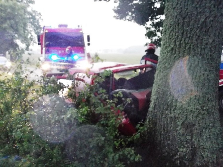 Wypadek w Drewnie. Samochód uderzył w drzewo