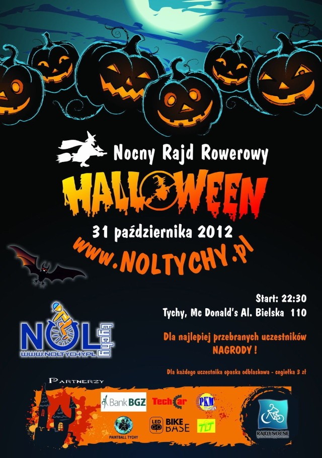 Plakat promujący Tyski Nocny Rajd Rowerowy na Halloween