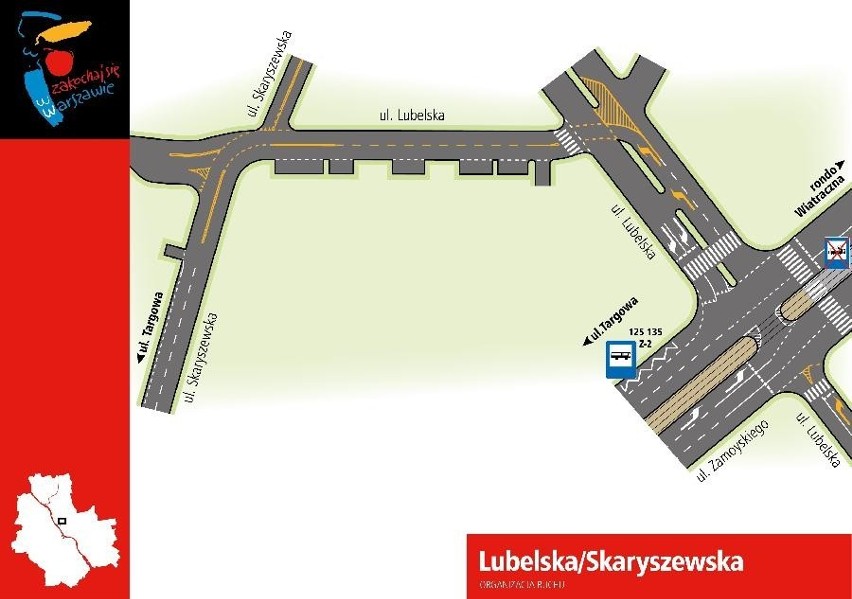 Ruch ulicami Lubelską i Skaryszewską.