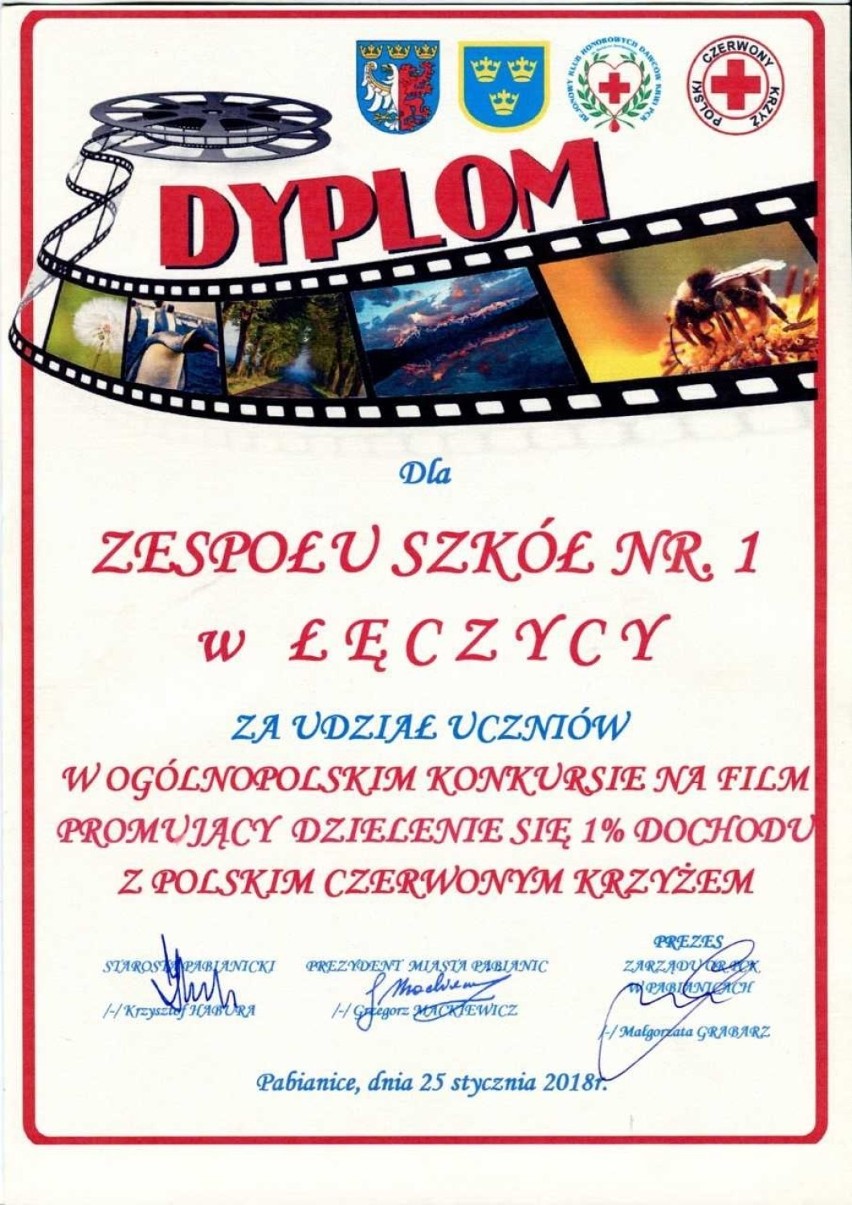 Uczniowie ZSP 1 w Łęczycy wyróżnieni w Ogólnopolskim Konkursie Filmowym