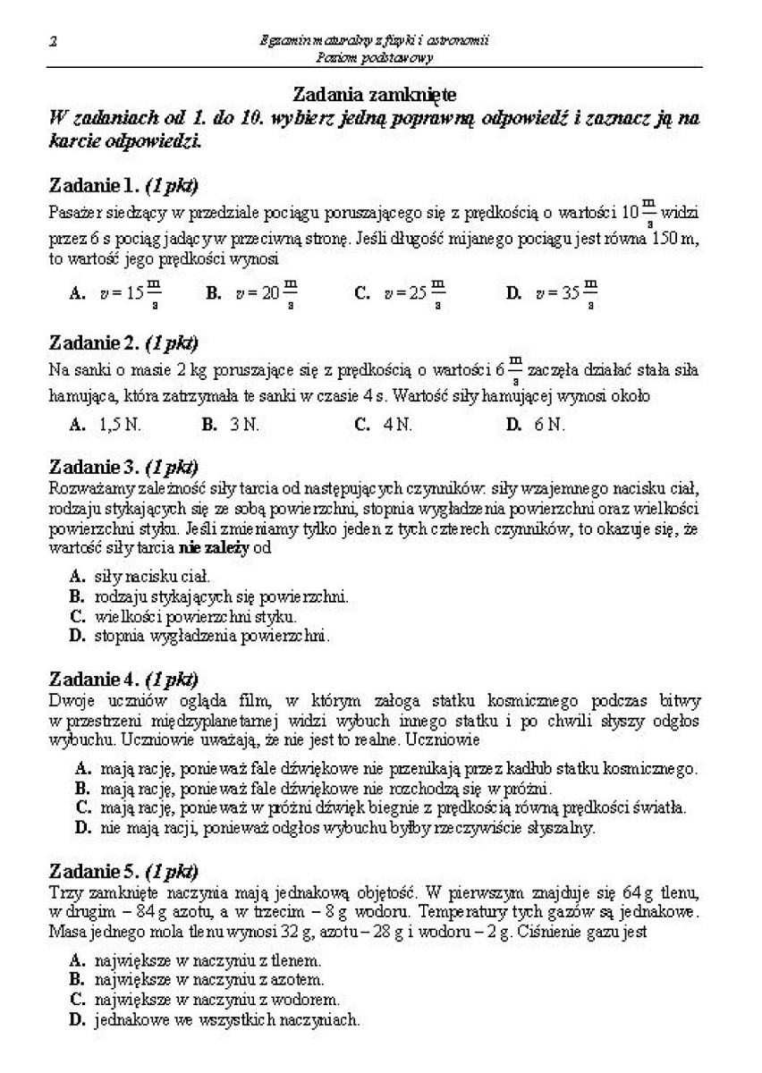 Matura 2014. Fizyka i astronomia poziom podstawowy