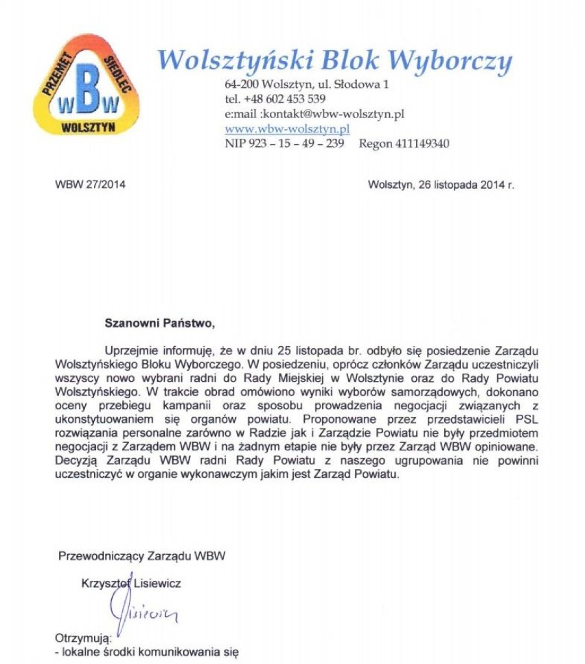 Michał Nowak zdradził Wolsztyński Blok Wyborczy