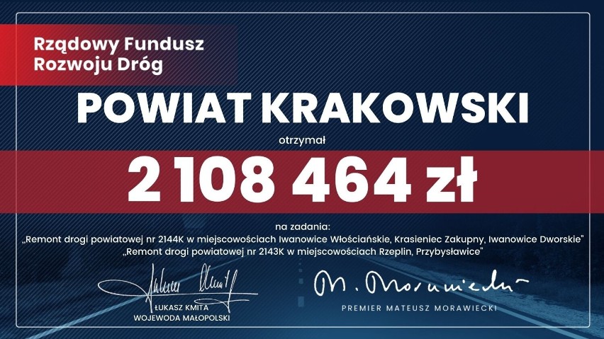 Wsparcie na remonty dróg w gminach i powiecie krakowskim. 14 zadań będzie dofinansowanych 