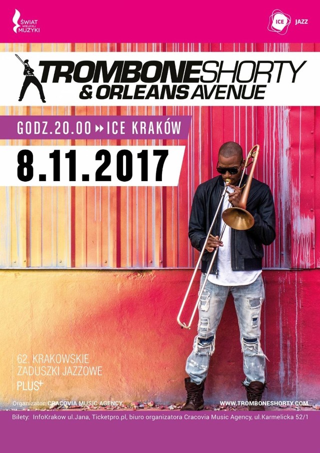 środa, 8 listopada 2017, 20:00
Centrum Kongresowe ICE Kraków, ul. Konopnickiej 17 

8 listopada czeka nas nie lada sensacja muzyczna! W ICE Kraków wystąpi Trombone Shorty & Orleans Avenue. 

Bilety: 80-180 zł