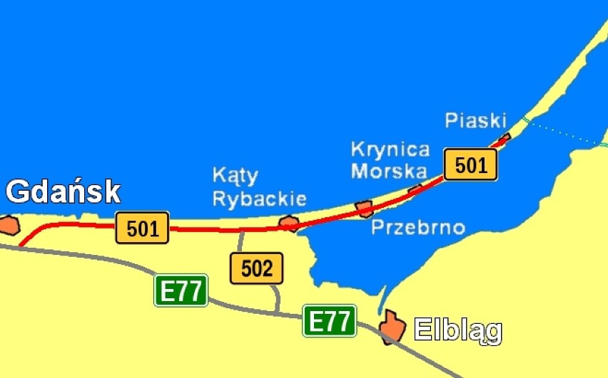 Wojewódzka trasa nr 501 wiedzie przez Mierzeję Wiślaną