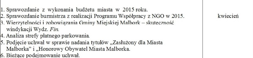Plan pracy Rady Miasta Malborka. Zobacz, czym radni będą się zajmowali w 2016 r.