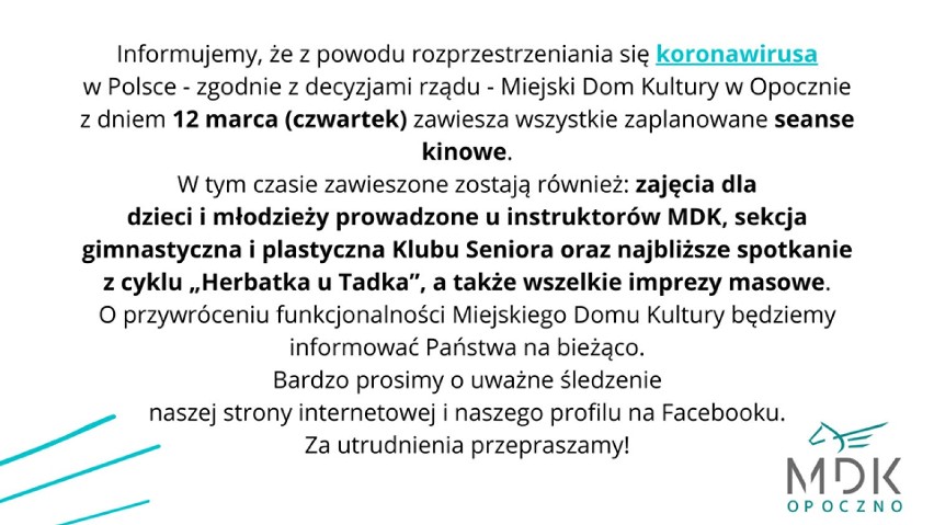 Koronawirus, Opoczno: zamknięte szkoły, placówki kultury, ograniczenia w szpitalu. Urzędy zalecają ograniczenie wizyt interesantów