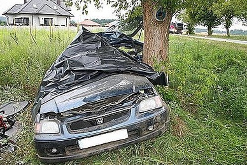Wypadek w rejonie Żelisławic i Czekanki na DW 973. Uderzył hondą w drzewo, zginął na miejscu