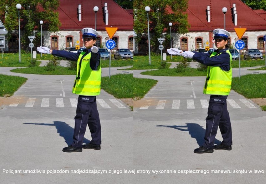 Możesz skręcić w lewo
Policjant umożliwia pojazdom...