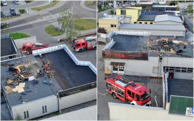 Pożar dachu apteki we Włocławku