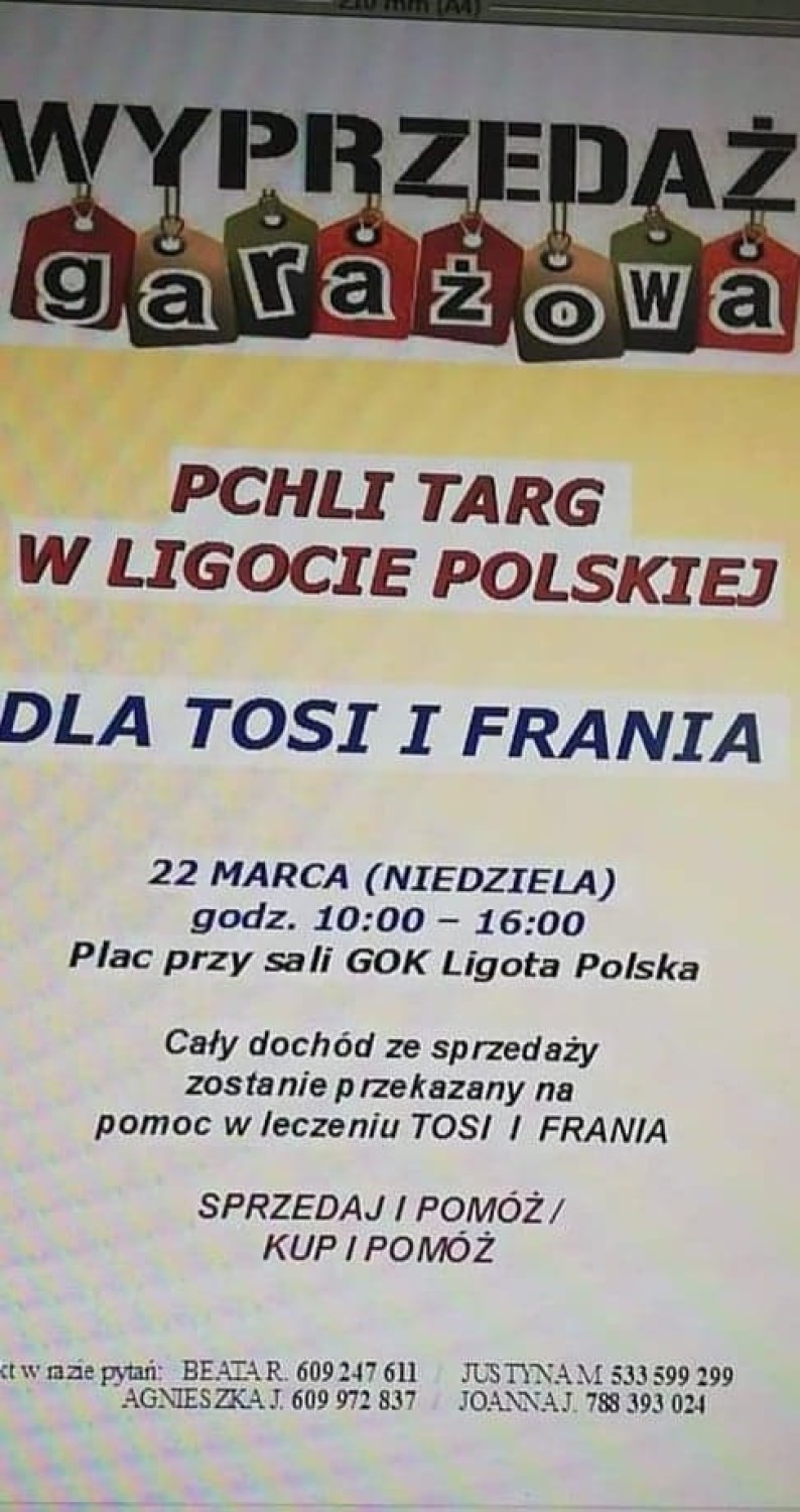 Ligota Polska i Poniatowice zmobilizują się dla Tosi i Frania. Pchli Targ już w marcu!   