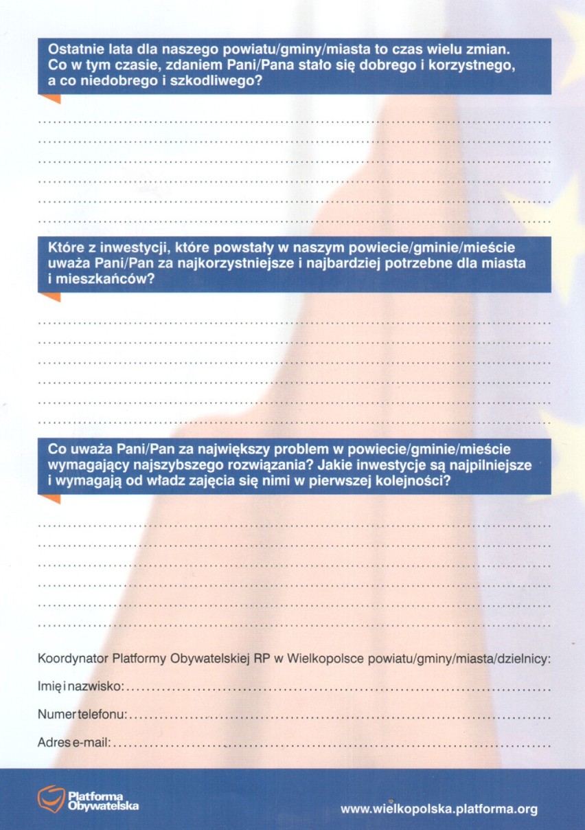 Platforma Obywatelska w Kaliszu przygotowała ankietę dla...