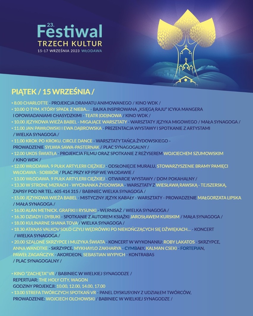 Program Festiwalu Trzech Kultur we Włodawie.