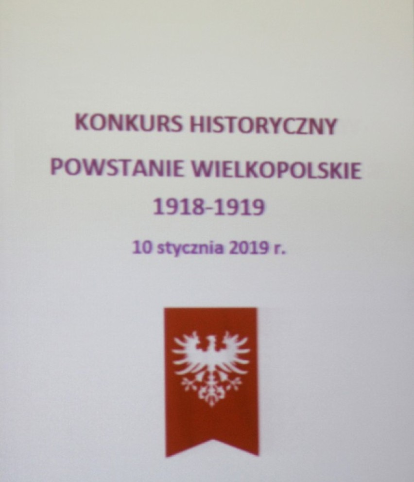 Konkurs wiedzy o Powstaniu Wielkopolskim. Zbąszyń 10 stycznia 2019