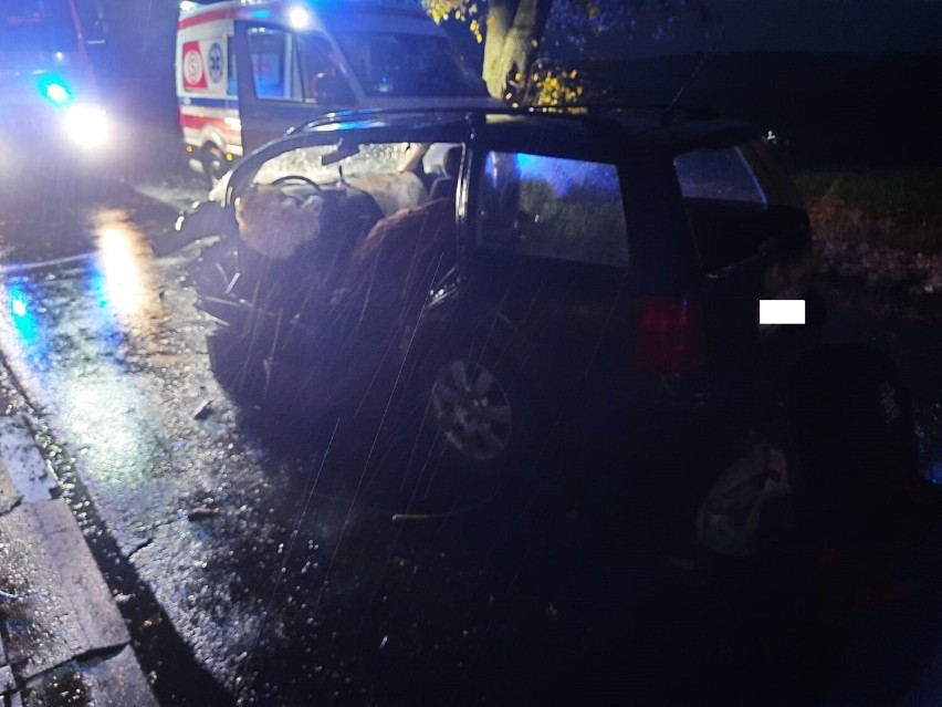 Gmina Gołuchów. Wypadek w Czerminku. Samochód uderzył w drzewo. Poszkodowana została jedna osoba 