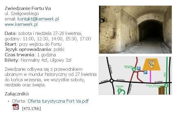 Zwiedzanie Fortu Va
ul. Szeligowskiego

Data: sobota i...