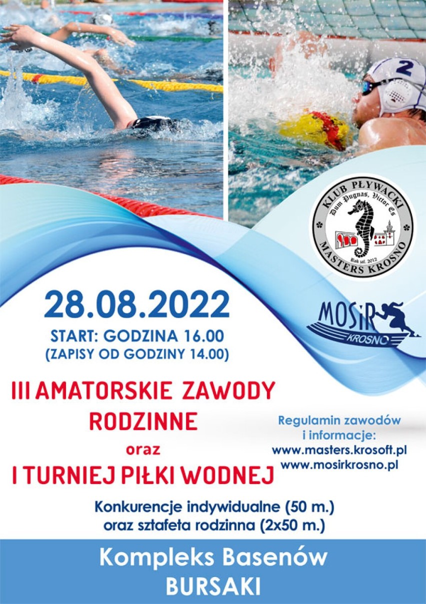 Ostatni wakacyjny weekend na basenach Bursaki w Krośnie. Klub Pływacki "Masters" organizuje zawody dla wszystkich chętnych