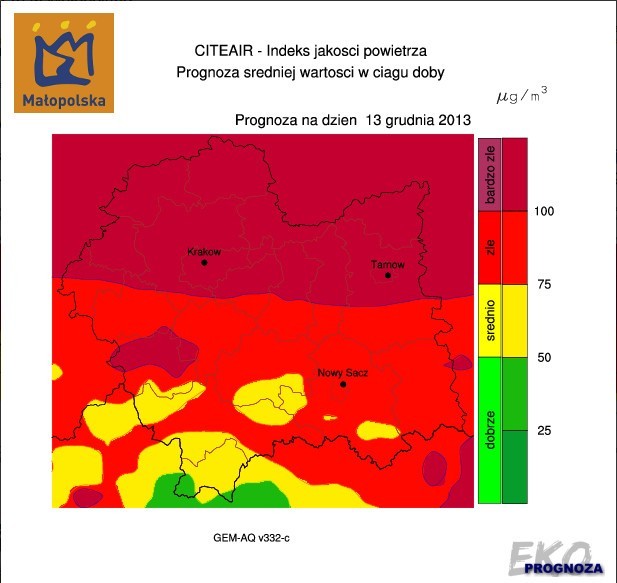 Prognoza jakości powietrza na 13 grudnia.