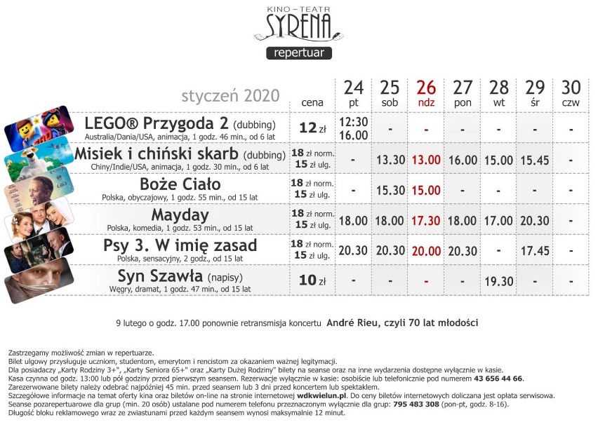 Repertuar kina Syrena w Wieluniu od 24 do 30 stycznia [ZWIASTUNY]