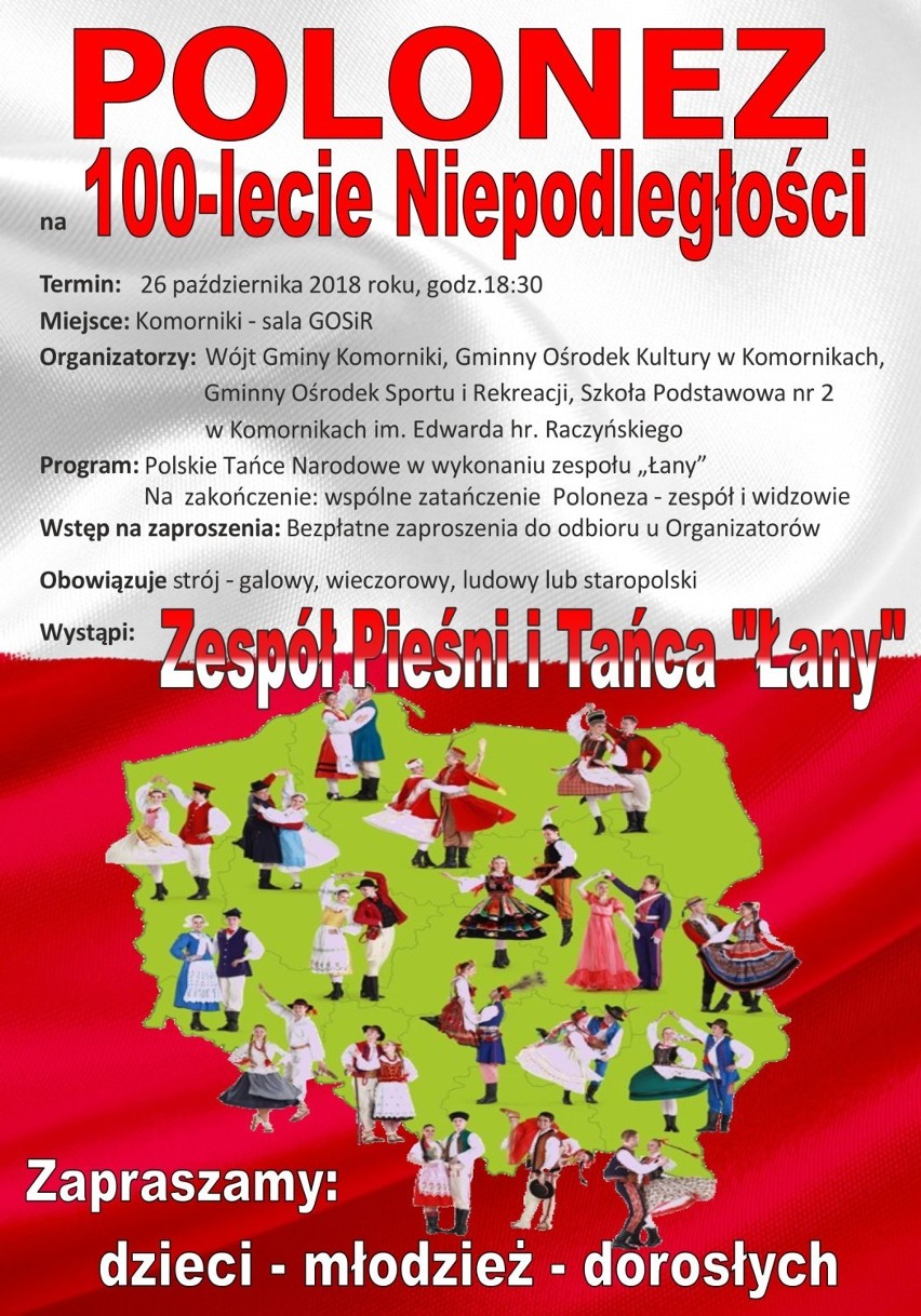 Gmina Komorniki: Polonez na 100-lecie Niepodległości. Zobacz, gdzie możesz odebrać zaproszenie 