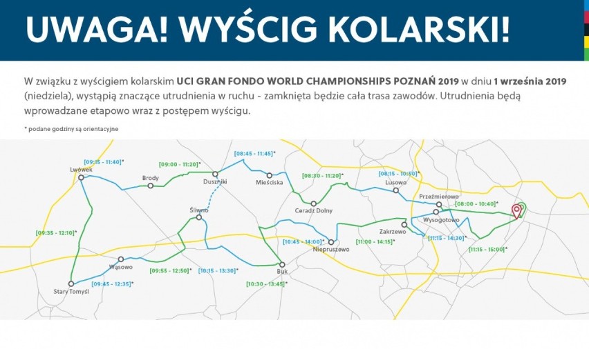 Szykuje się niedziela pełna objazdów i korków w Poznaniu - będzie wyścig kolarski i mecz Lecha