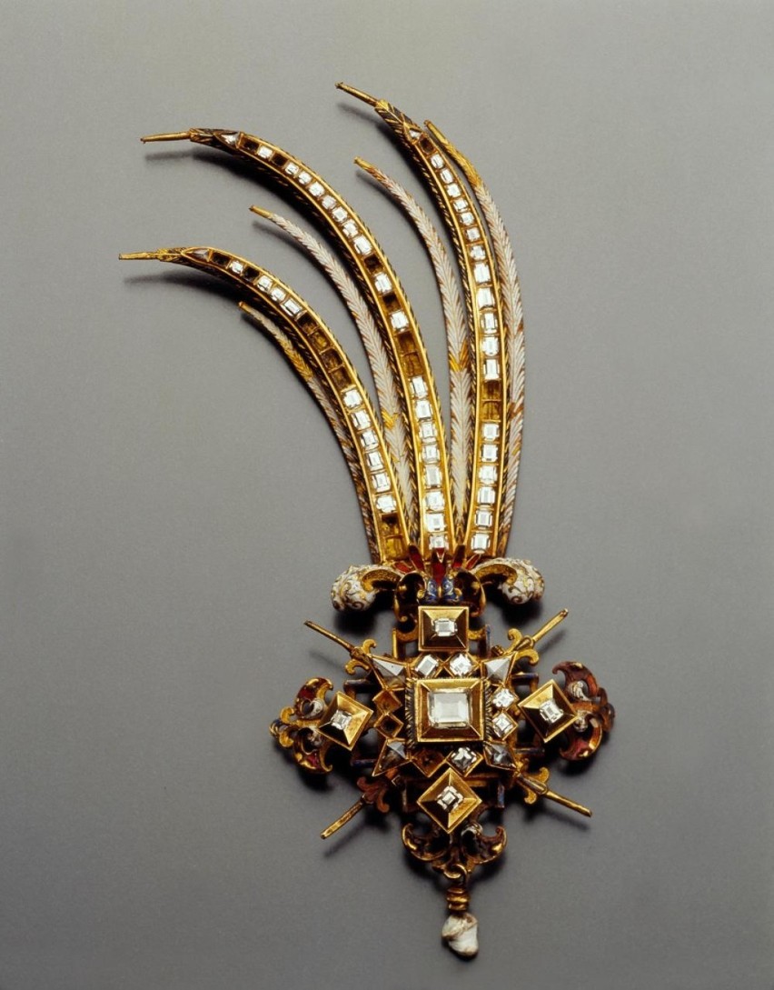Egreta, przed 1616, złoto, diamenty, perła, emalia, ze...